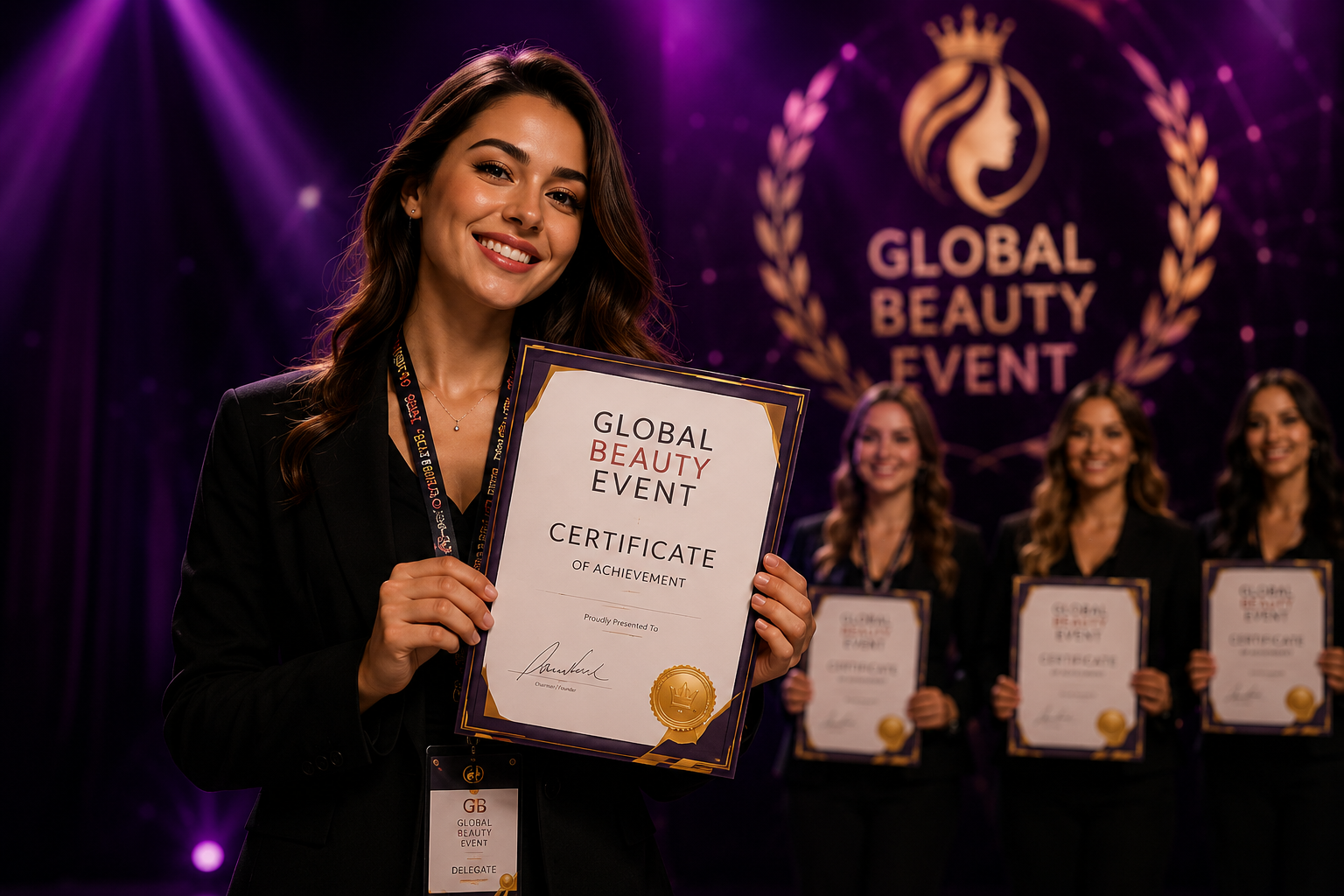 Global Beauty Event delegate holding certificate